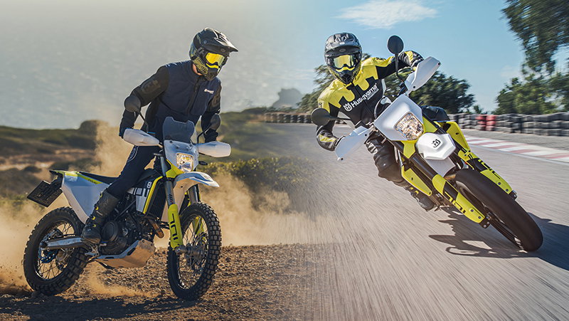 2023 Husqvarna 701 Enduro and 701 Supermoto split image. - Husqvarna Media